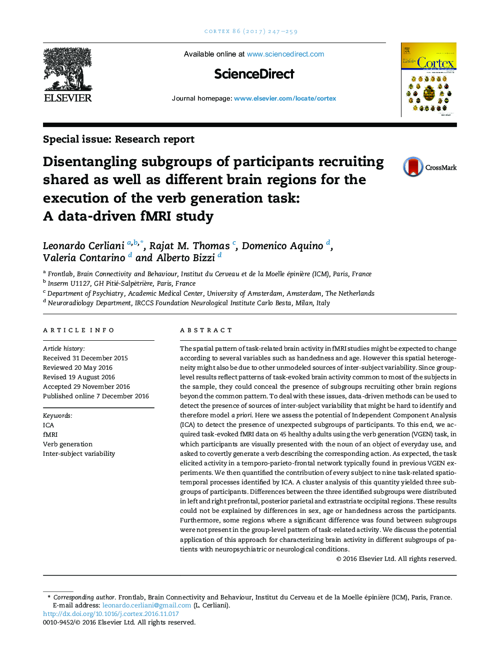 Disentangling subgroups of participants recruiting shared as well as different brain regions for the execution of the verb generation task: A data-driven fMRI study