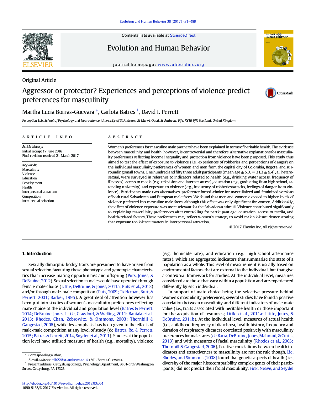 Aggressor or protector? Experiences and perceptions of violence predict preferences for masculinity