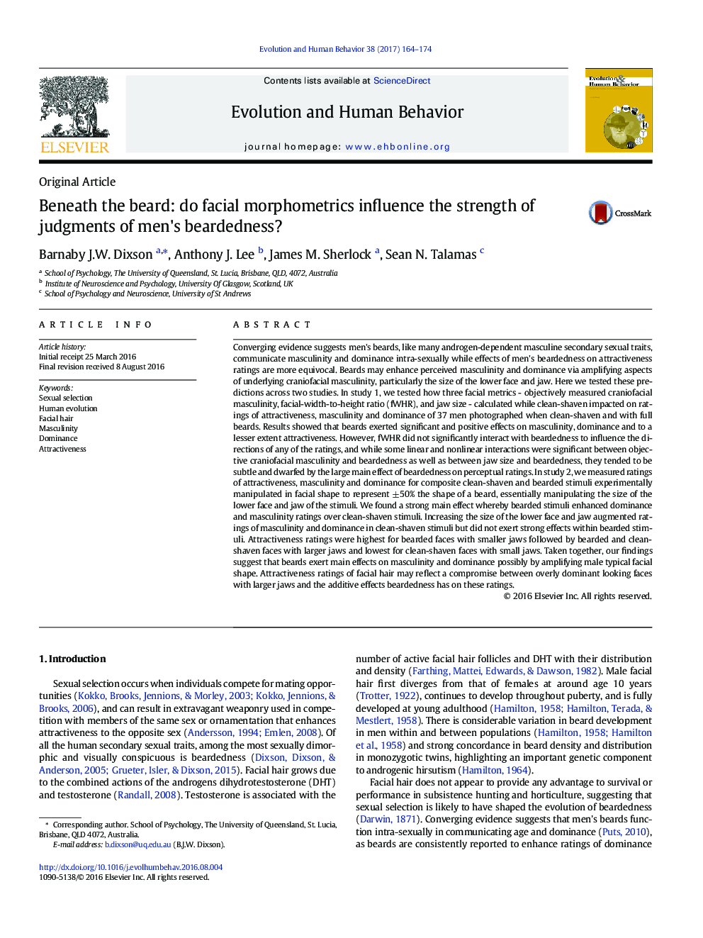 Beneath the beard: do facial morphometrics influence the strength of judgments of men's beardedness?