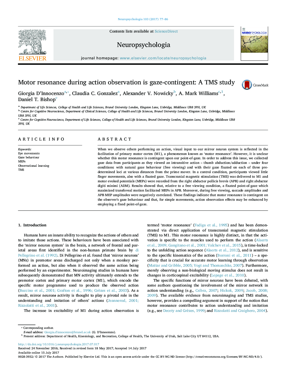 Motor resonance during action observation is gaze-contingent: A TMS study