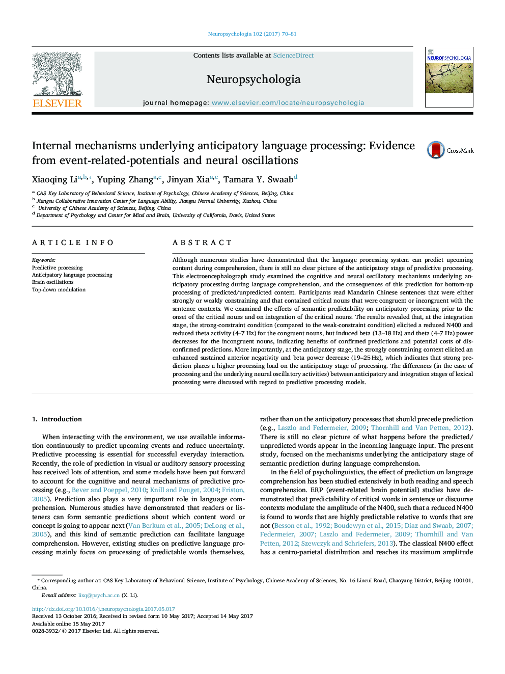 Internal mechanisms underlying anticipatory language processing: Evidence from event-related-potentials and neural oscillations