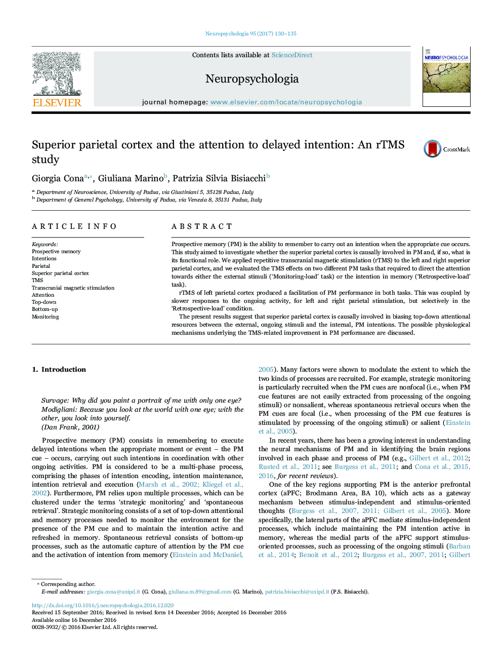 Superior parietal cortex and the attention to delayed intention: An rTMS study