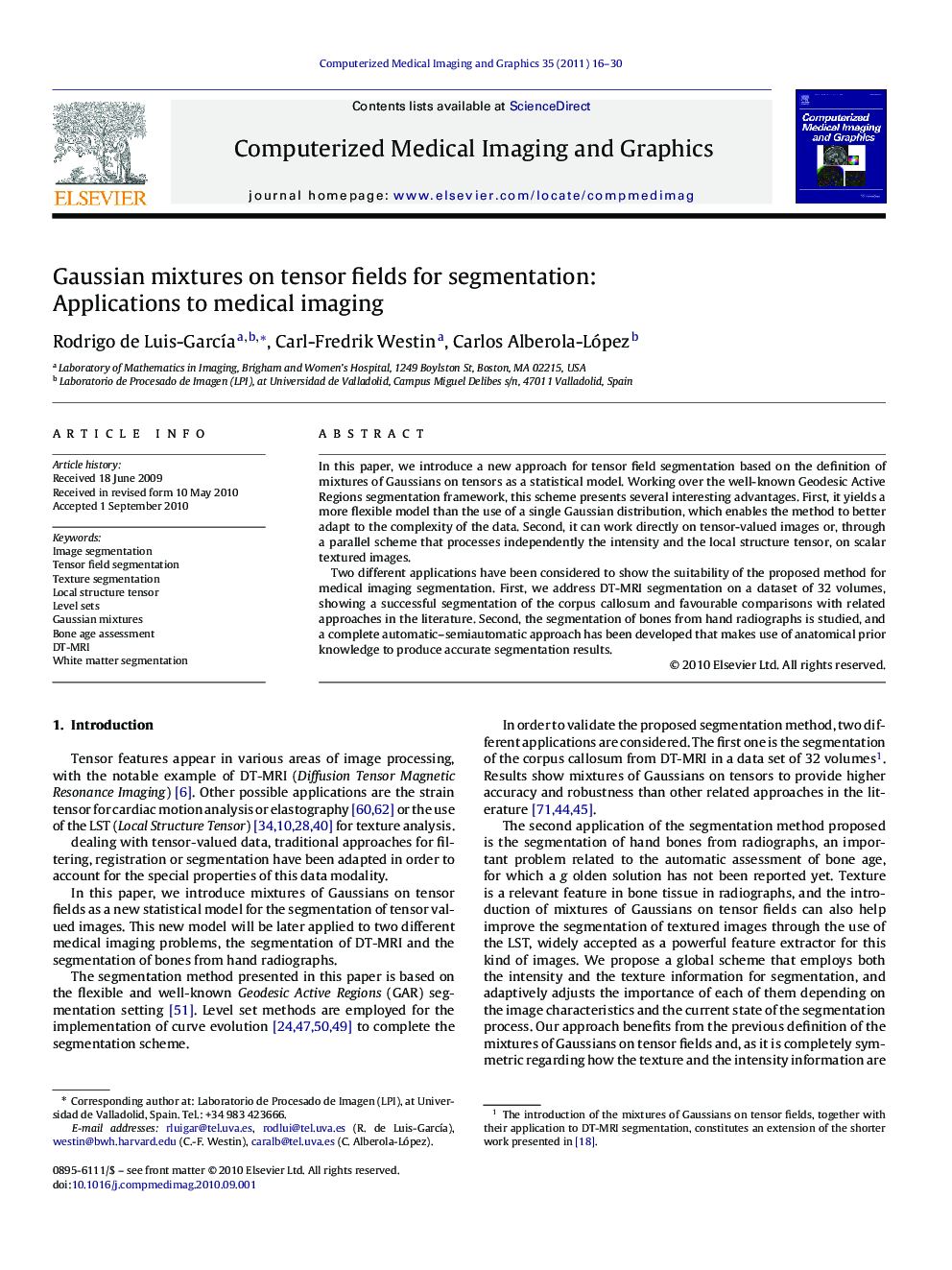 Gaussian mixtures on tensor fields for segmentation: Applications to medical imaging