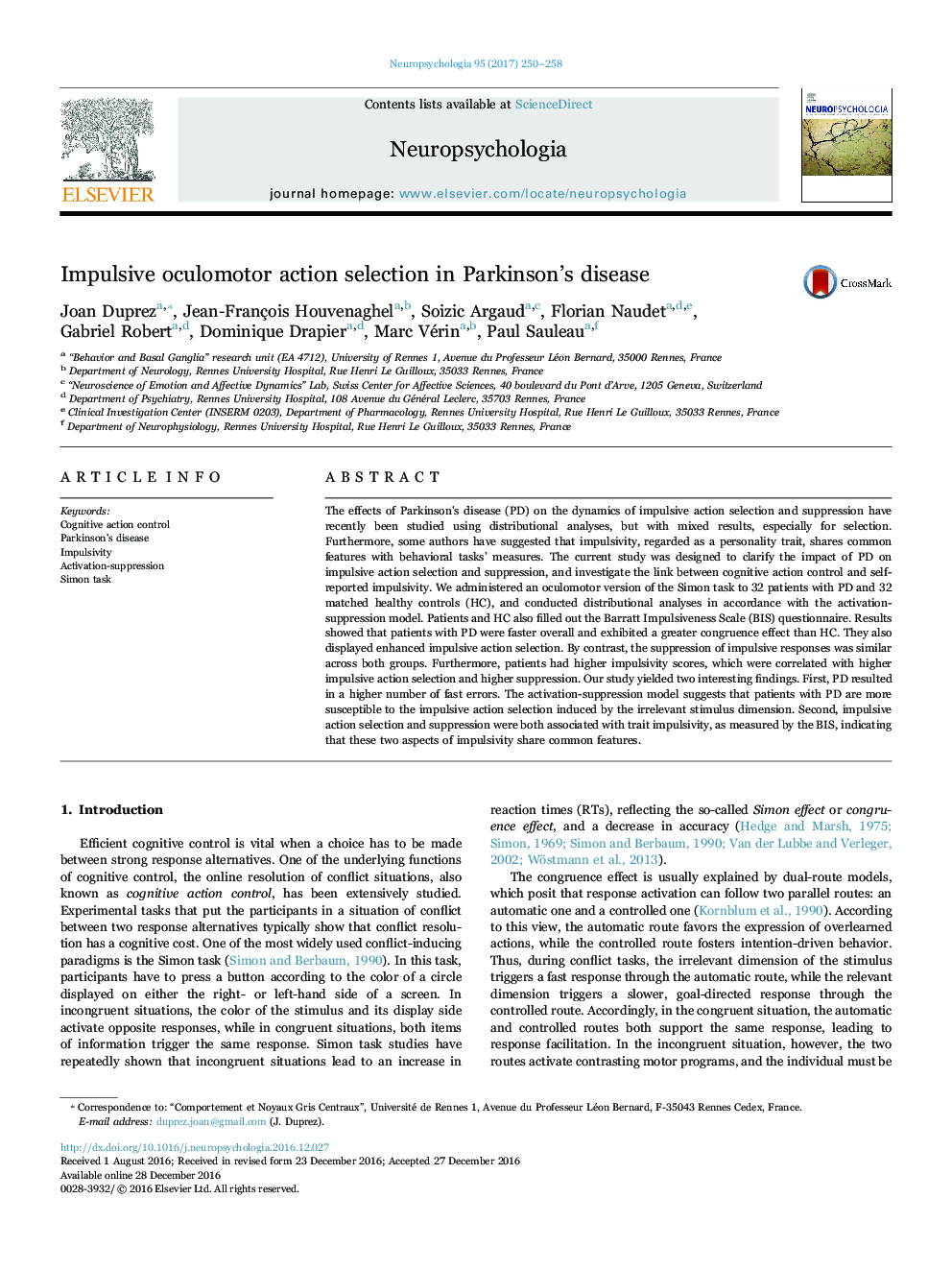 Impulsive oculomotor action selection in Parkinson's disease