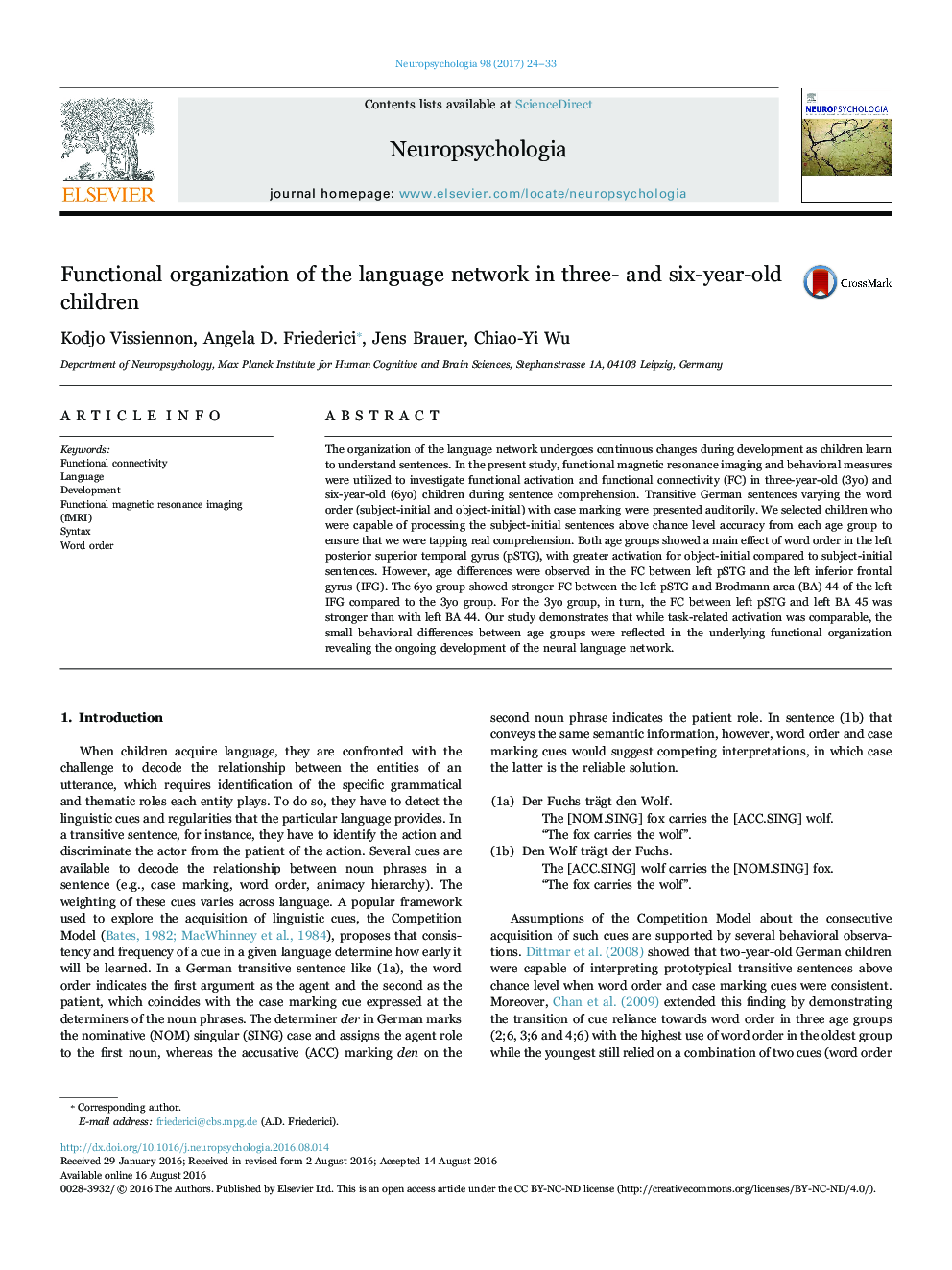 Functional organization of the language network in three- and six-year-old children