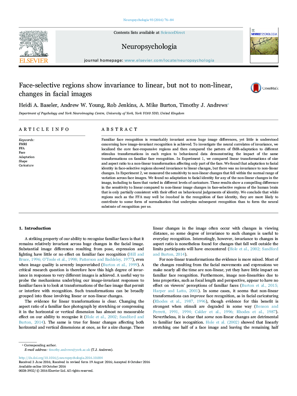 Face-selective regions show invariance to linear, but not to non-linear, changes in facial images