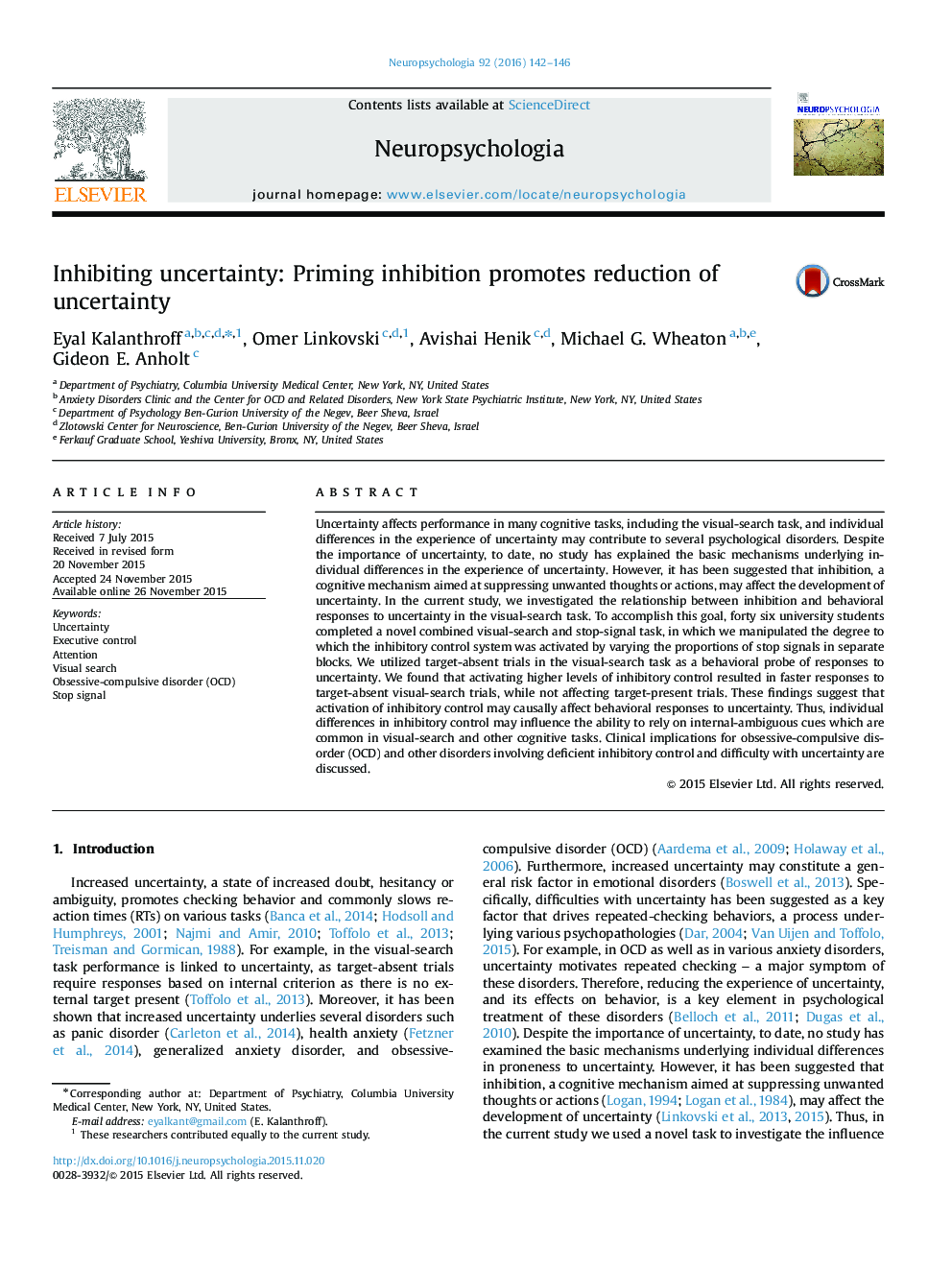 Inhibiting uncertainty: Priming inhibition promotes reduction of uncertainty