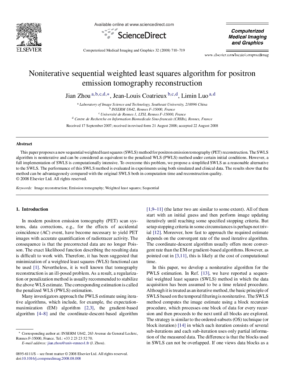 Noniterative sequential weighted least squares algorithm for positron emission tomography reconstruction