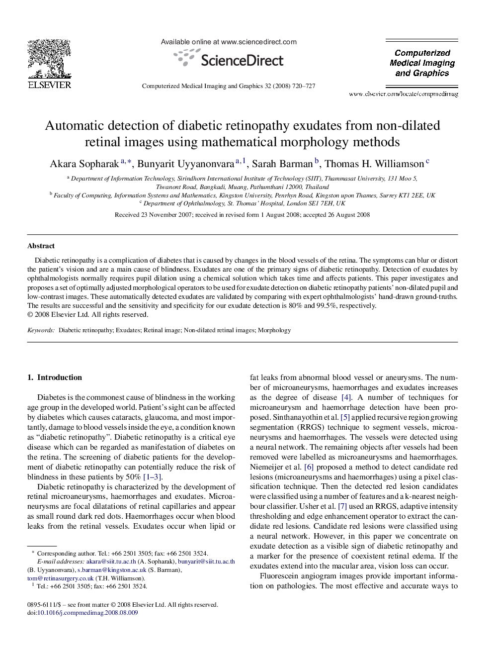 Automatic detection of diabetic retinopathy exudates from non-dilated retinal images using mathematical morphology methods