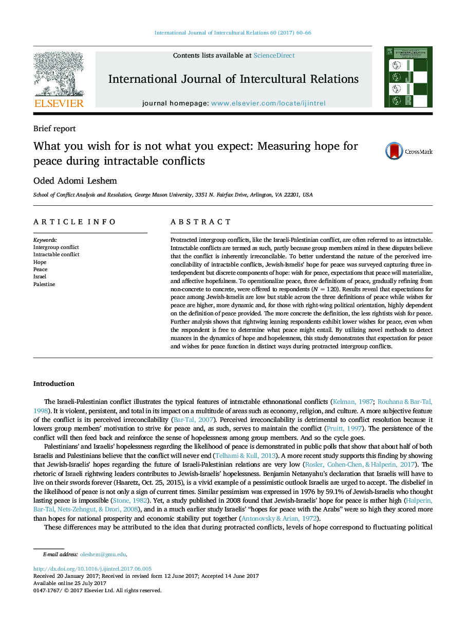 What you wish for is not what you expect: Measuring hope for peace during intractable conflicts