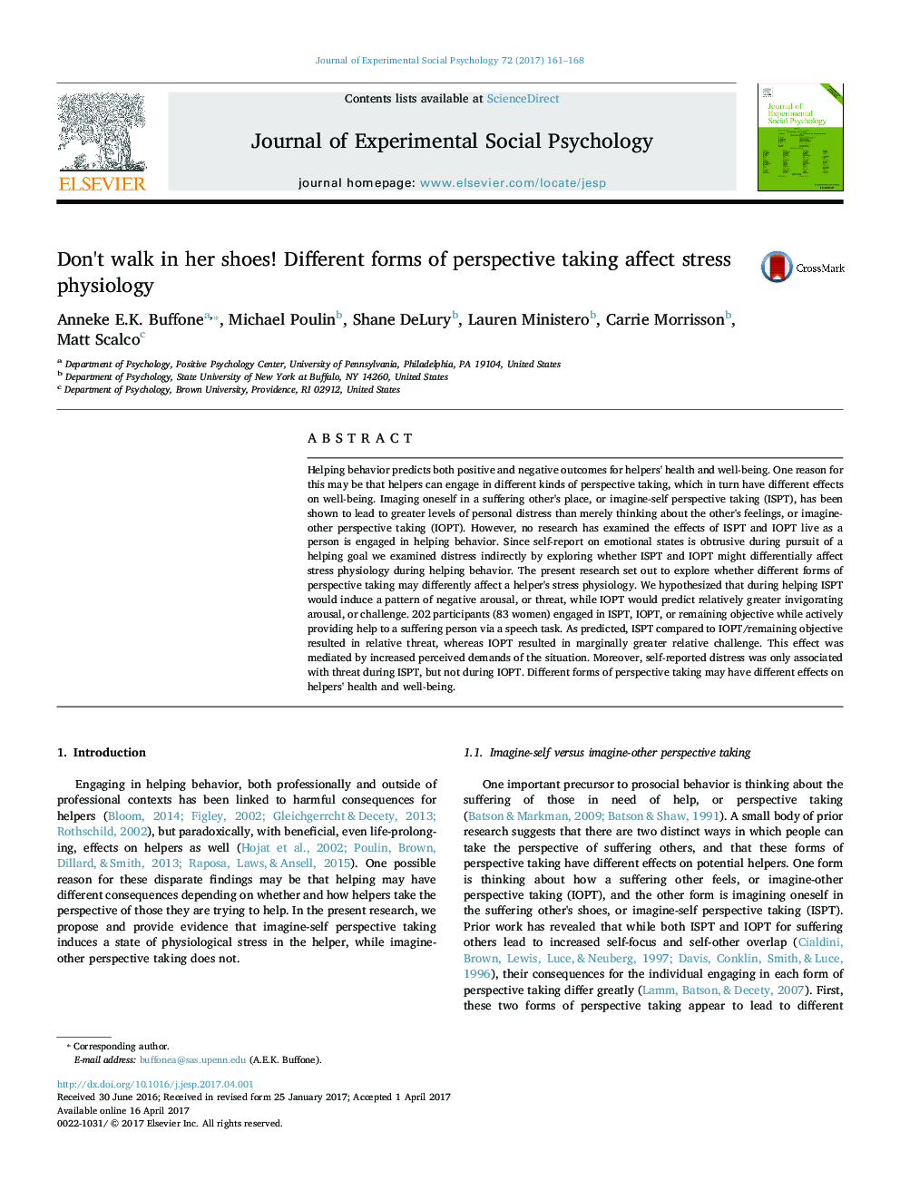 Don't walk in her shoes! Different forms of perspective taking affect stress physiology