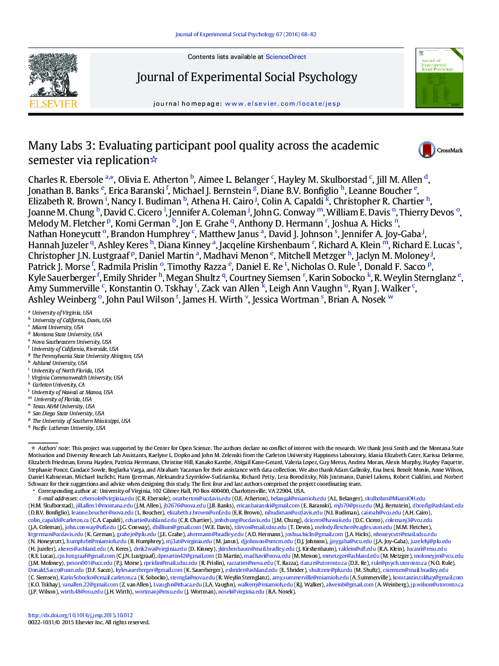 Many Labs 3: Evaluating participant pool quality across the academic semester via replication