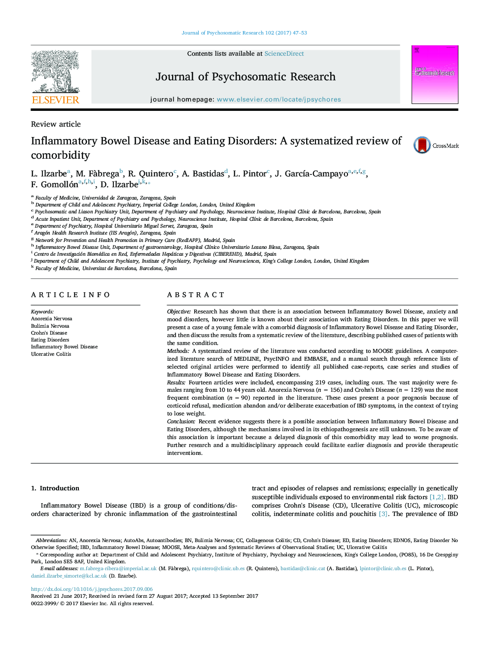 Inflammatory Bowel Disease and Eating Disorders: A systematized review of comorbidity