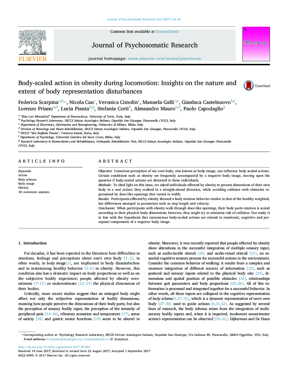 Body-scaled action in obesity during locomotion: Insights on the nature and extent of body representation disturbances