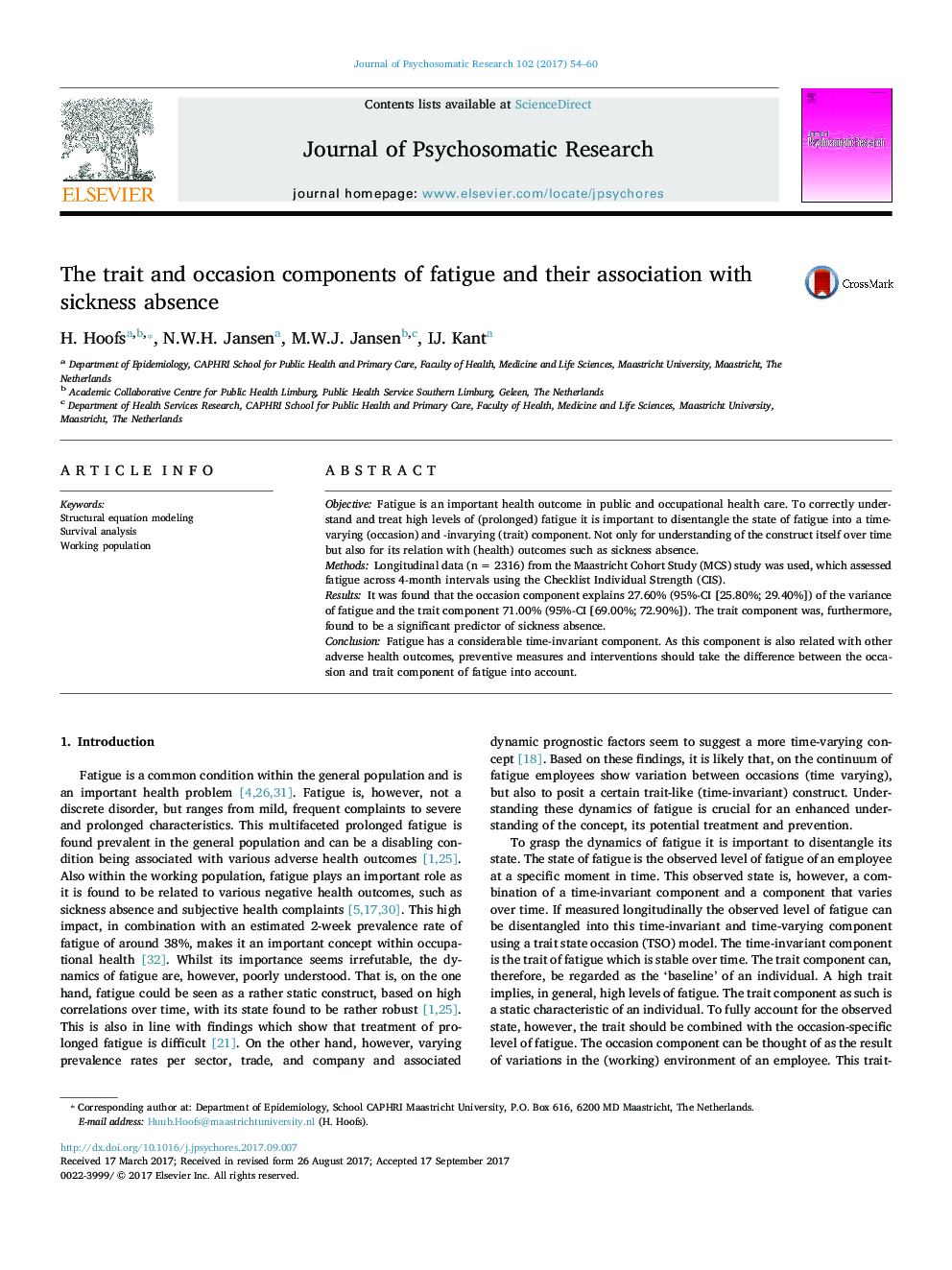 The trait and occasion components of fatigue and their association with sickness absence