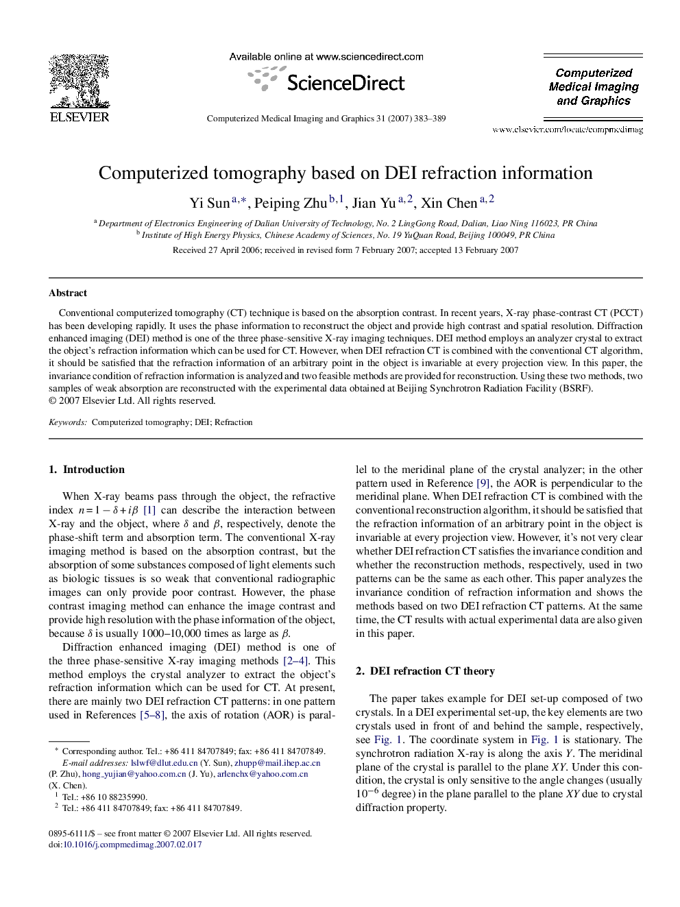 Computerized tomography based on DEI refraction information