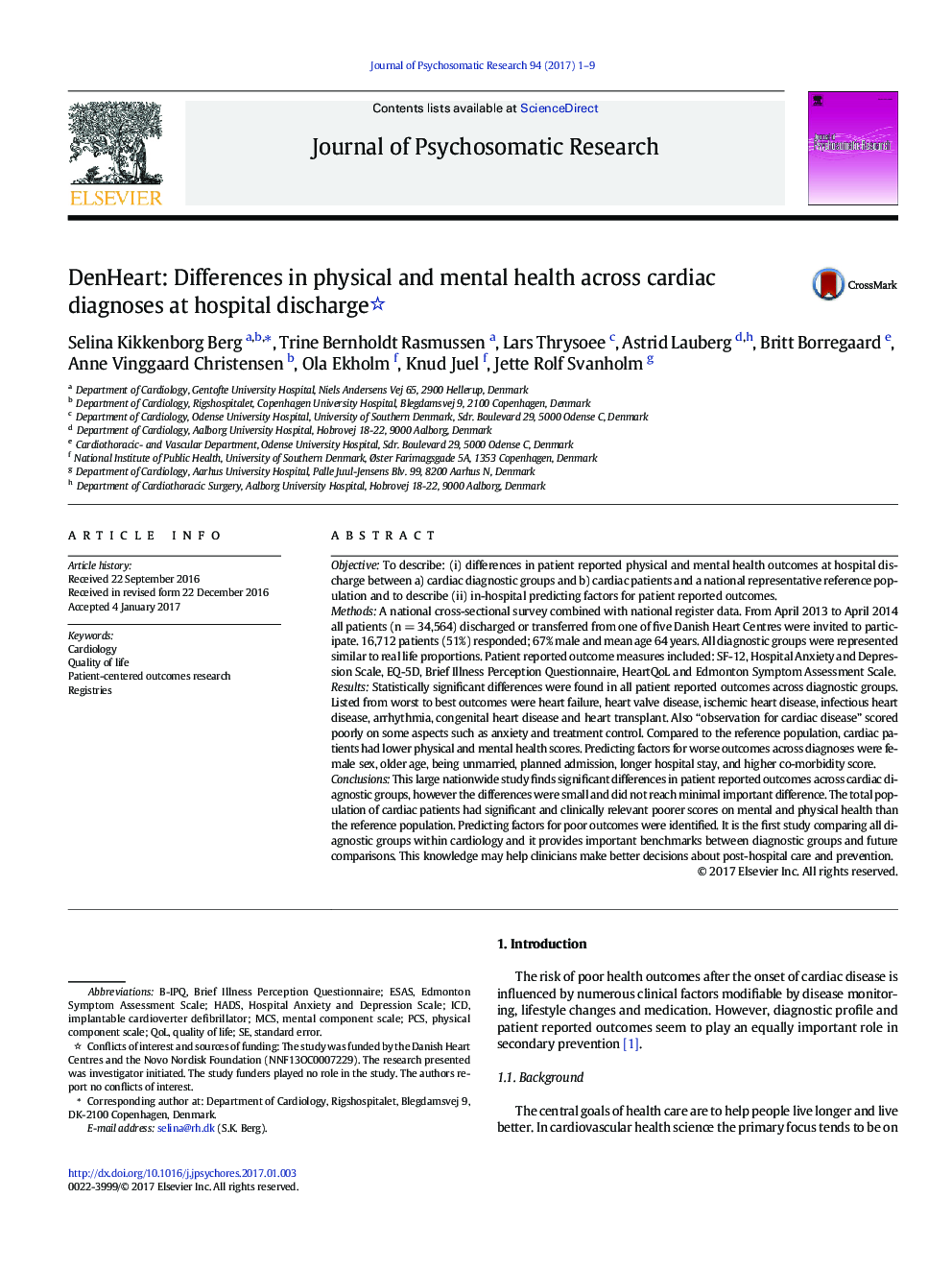 DenHeart: Differences in physical and mental health across cardiac diagnoses at hospital discharge