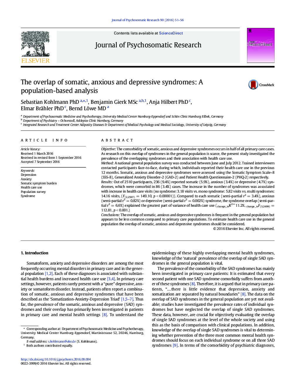 The overlap of somatic, anxious and depressive syndromes: A population-based analysis