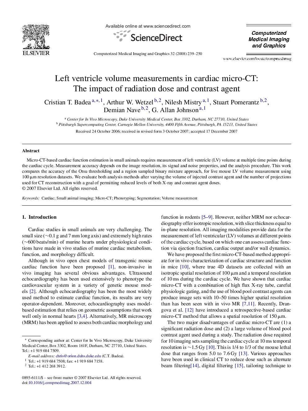 Left ventricle volume measurements in cardiac micro-CT: The impact of radiation dose and contrast agent