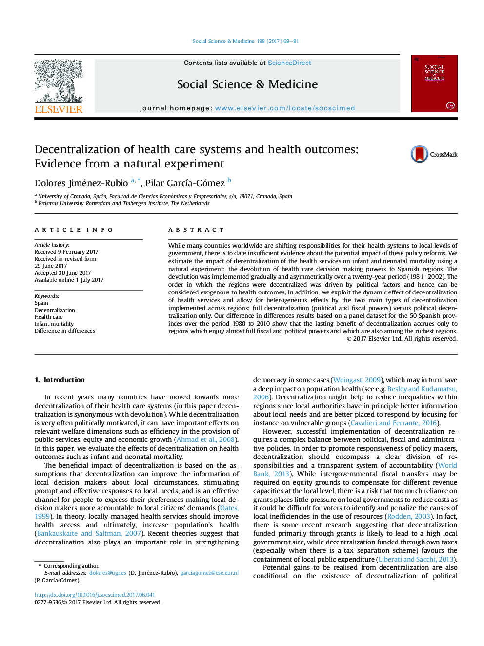 Decentralization of health care systems and health outcomes: Evidence from a natural experiment