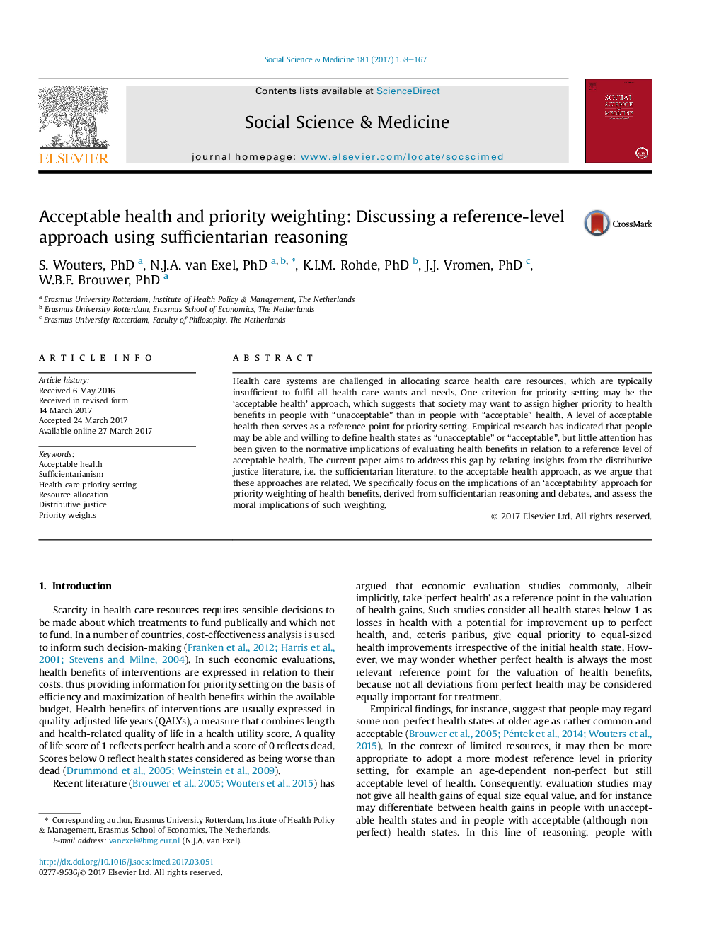 Acceptable health and priority weighting: Discussing a reference-level approach using sufficientarian reasoning