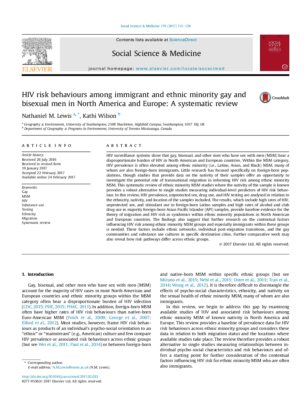 HIV risk behaviours among immigrant and ethnic minority gay and bisexual men in North America and Europe: A systematic review