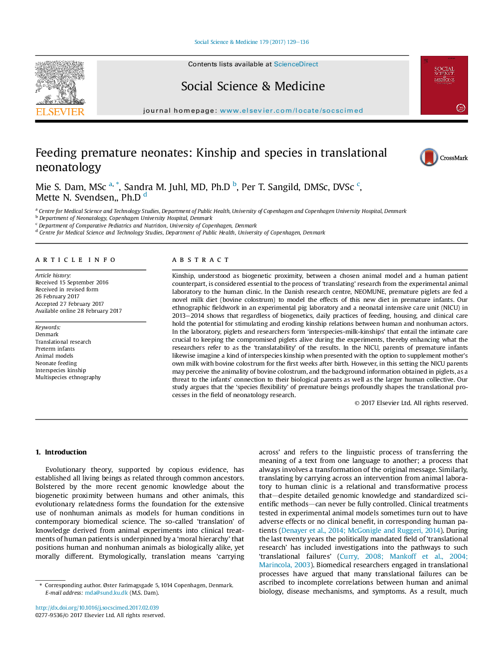 Feeding premature neonates: Kinship and species in translational neonatology