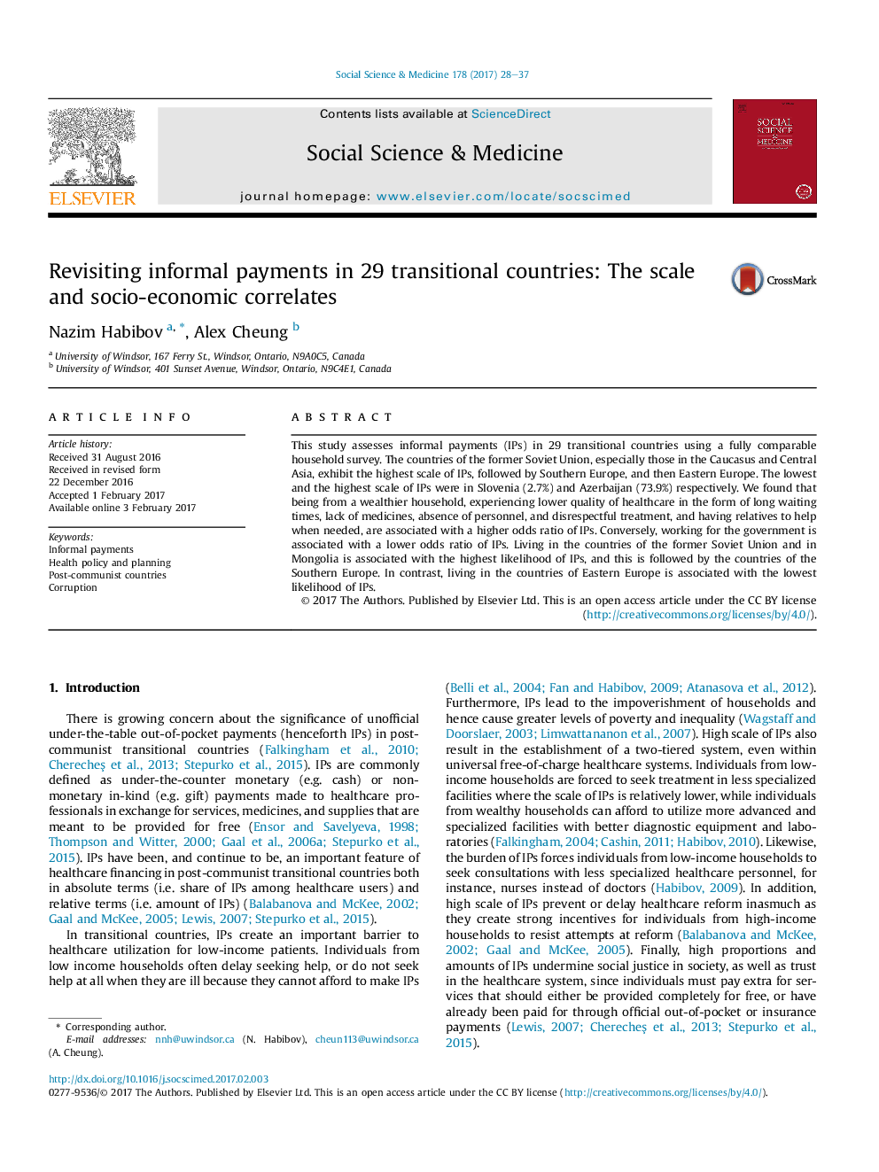 Revisiting informal payments in 29 transitional countries: The scale and socio-economic correlates