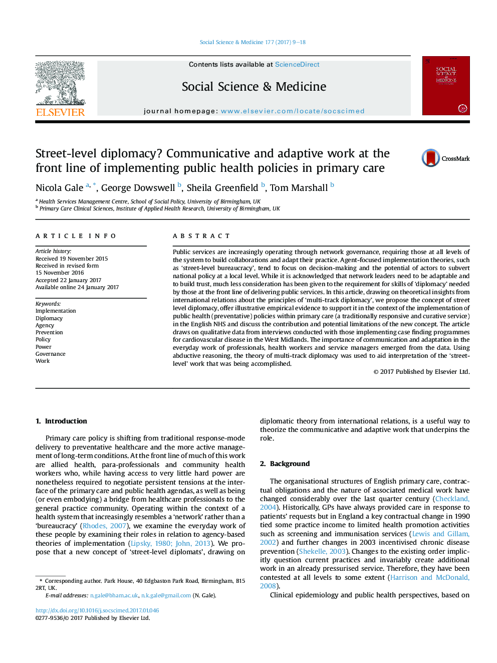 Street-level diplomacy? Communicative and adaptive work at the front line of implementing public health policies in primary care