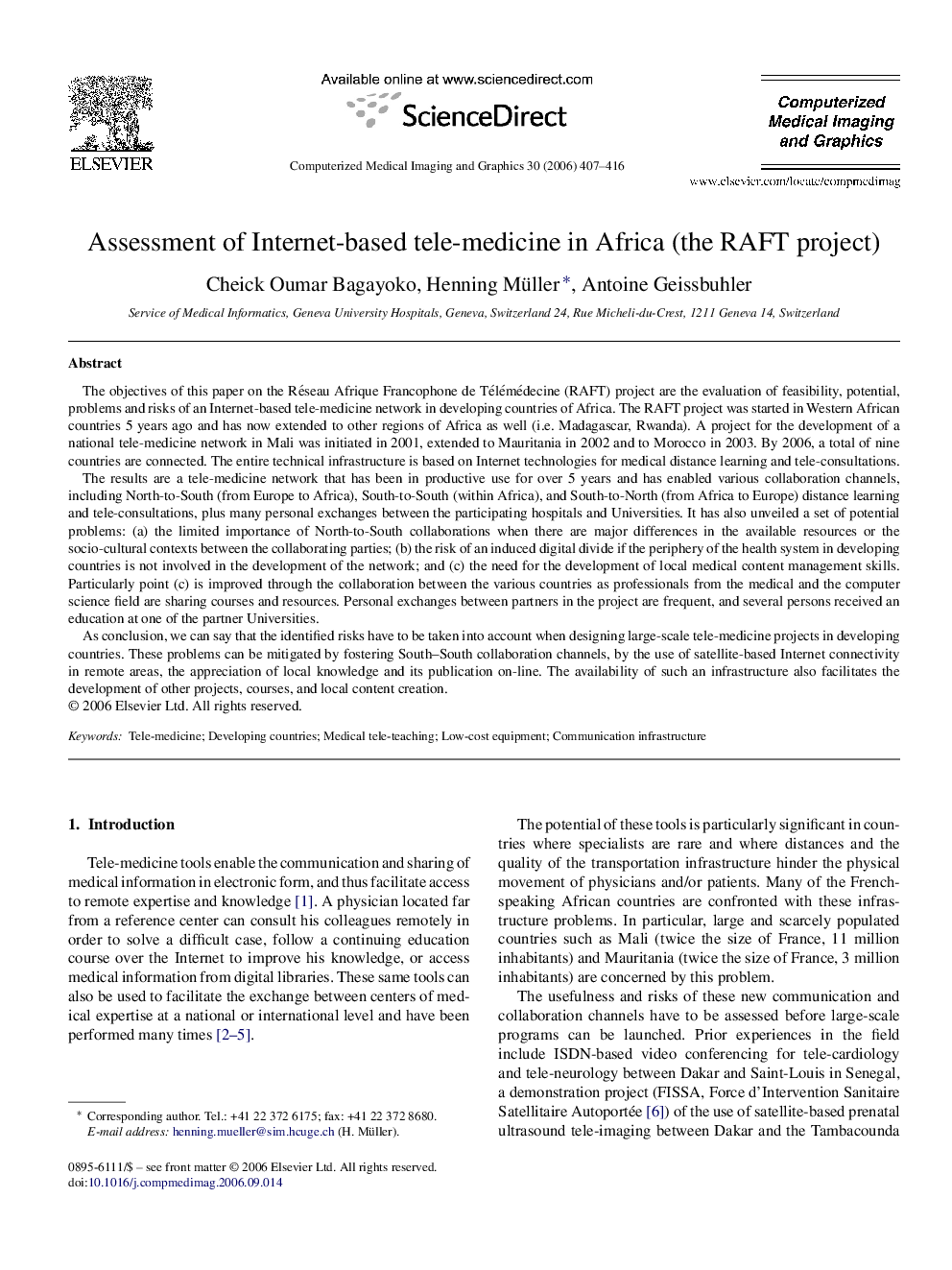 Assessment of Internet-based tele-medicine in Africa (the RAFT project)