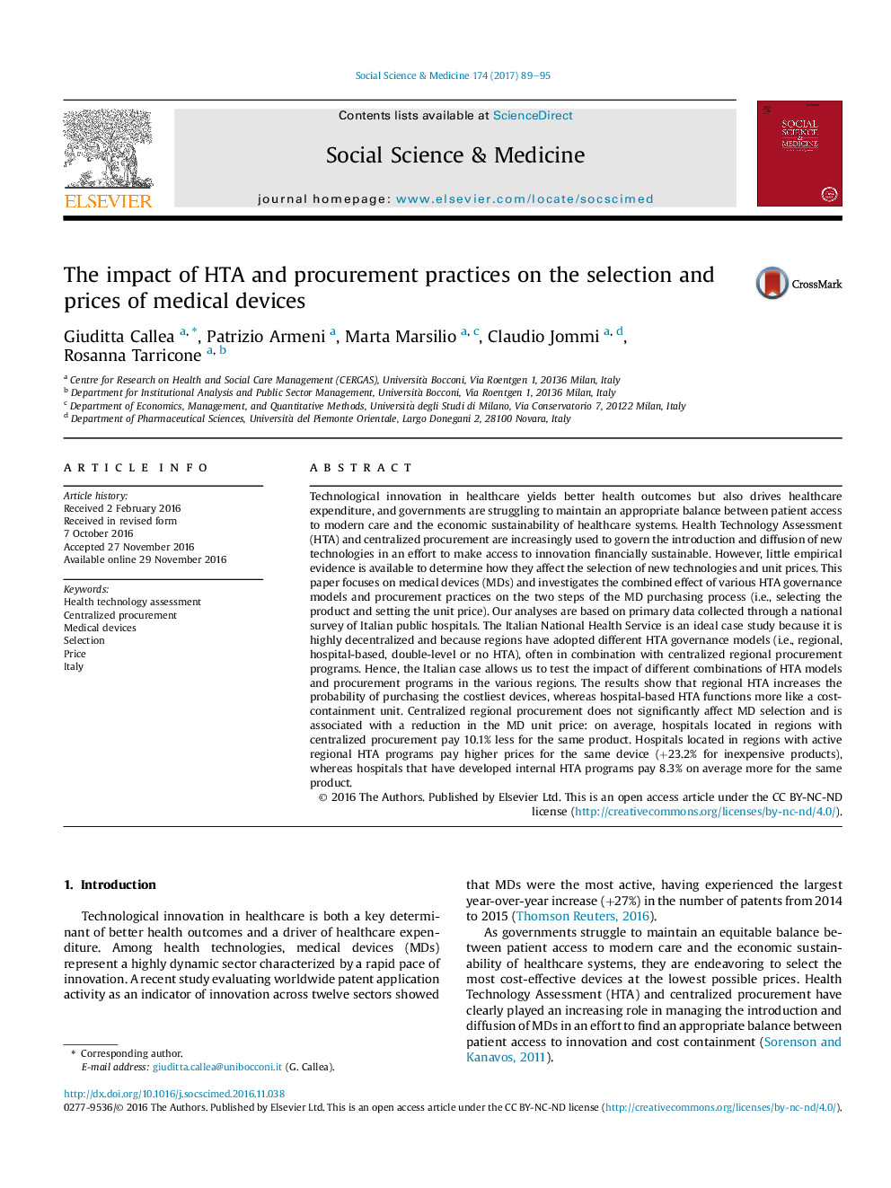 The impact of HTA and procurement practices on the selection and prices of medical devices