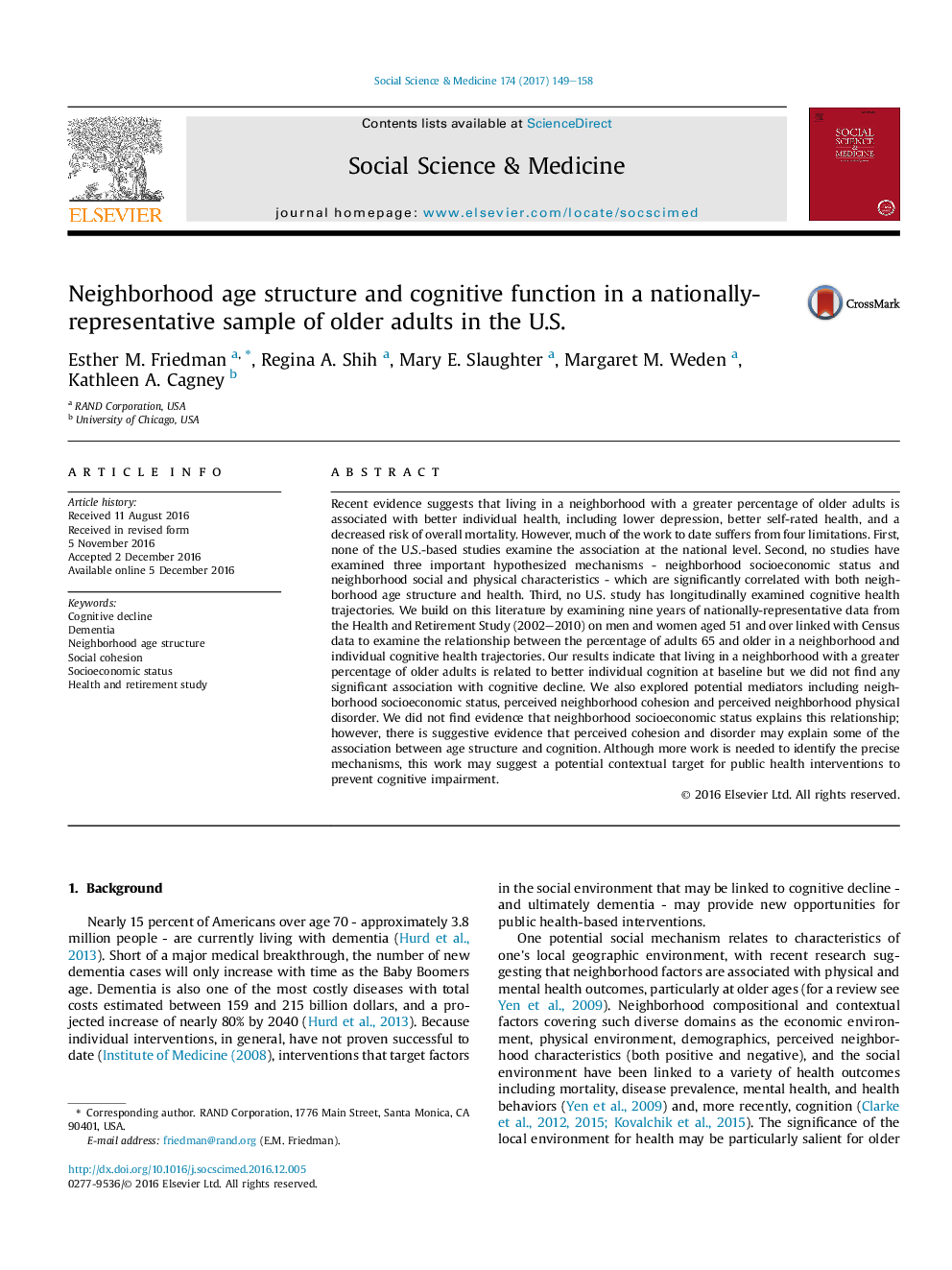 Neighborhood age structure and cognitive function in a nationally-representative sample of older adults in the U.S.