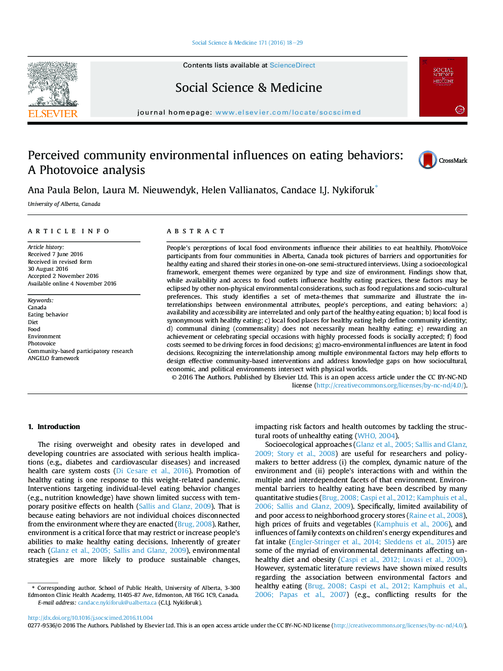 Perceived community environmental influences on eating behaviors: A Photovoice analysis