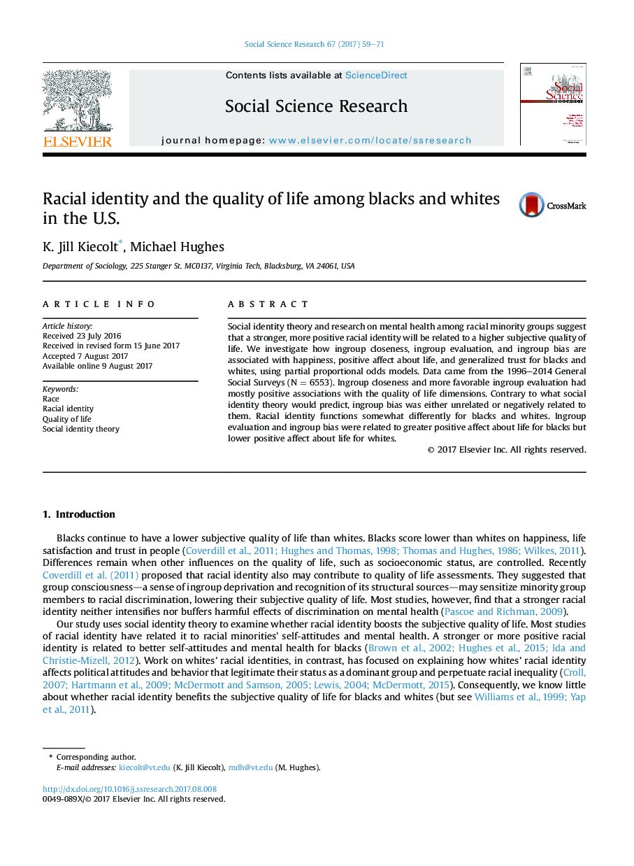 Racial identity and the quality of life among blacks and whites in the U.S.