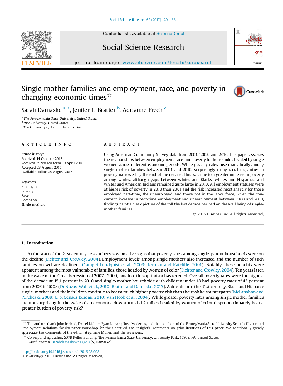 Single mother families and employment, race, and poverty in changing economic times