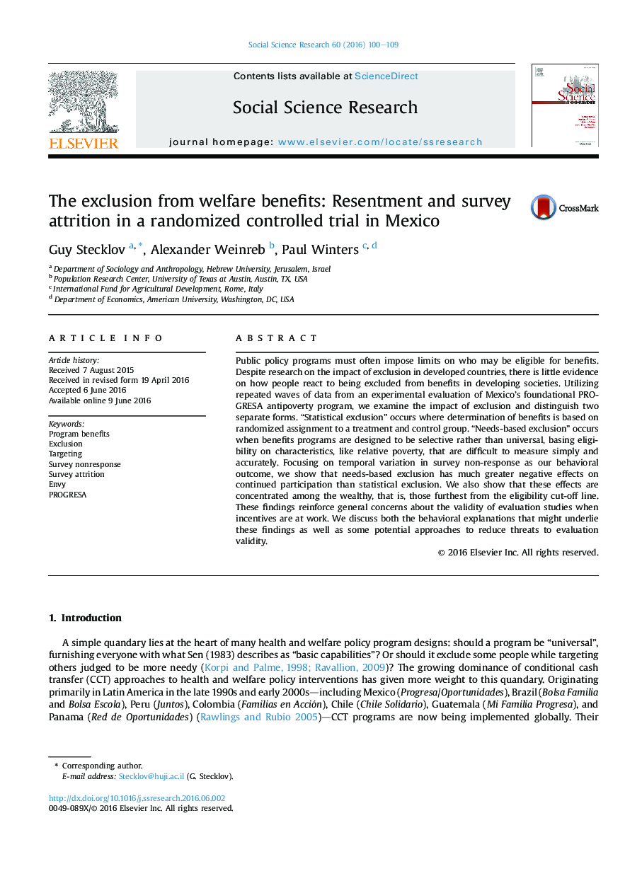 The exclusion from welfare benefits: Resentment and survey attrition in a randomized controlled trial in Mexico