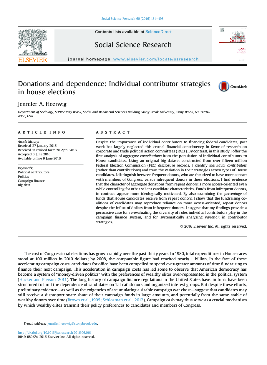 Donations and dependence: Individual contributor strategies in house elections