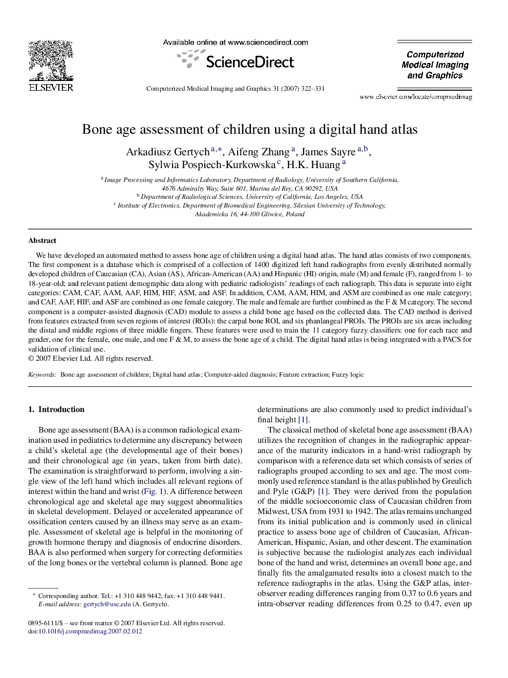 Bone age assessment of children using a digital hand atlas