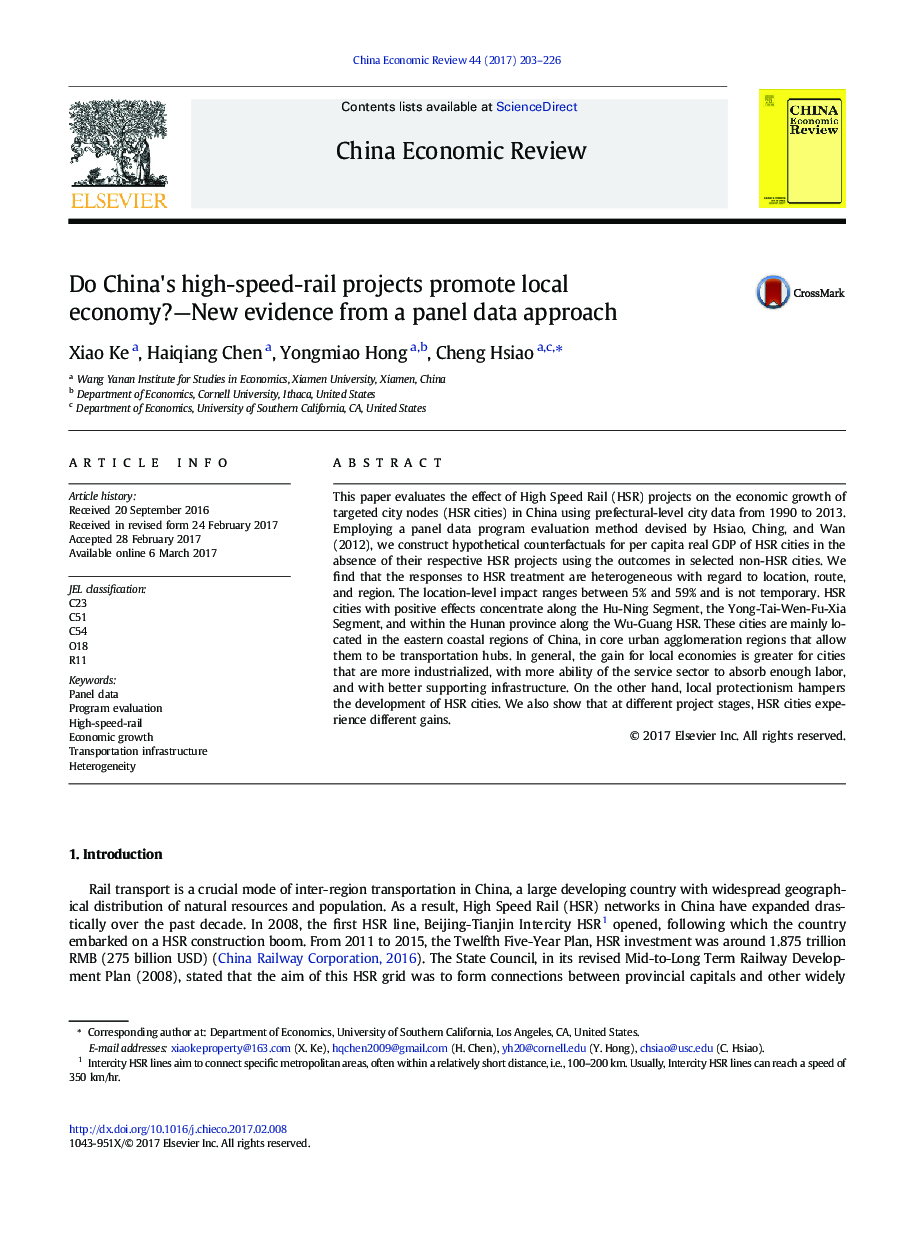 Do China's high-speed-rail projects promote local economy?-New evidence from a panel data approach