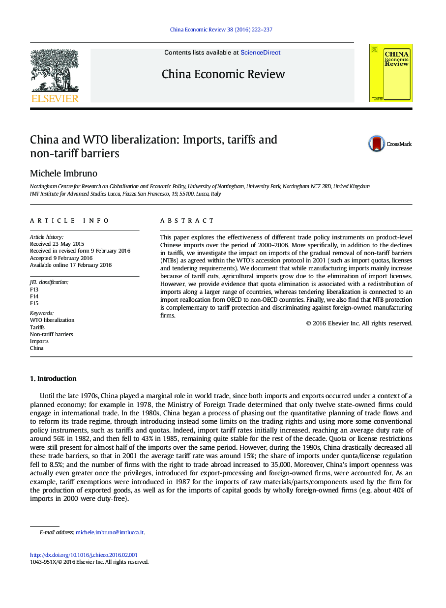 China and WTO liberalization: Imports, tariffs and non-tariff barriers