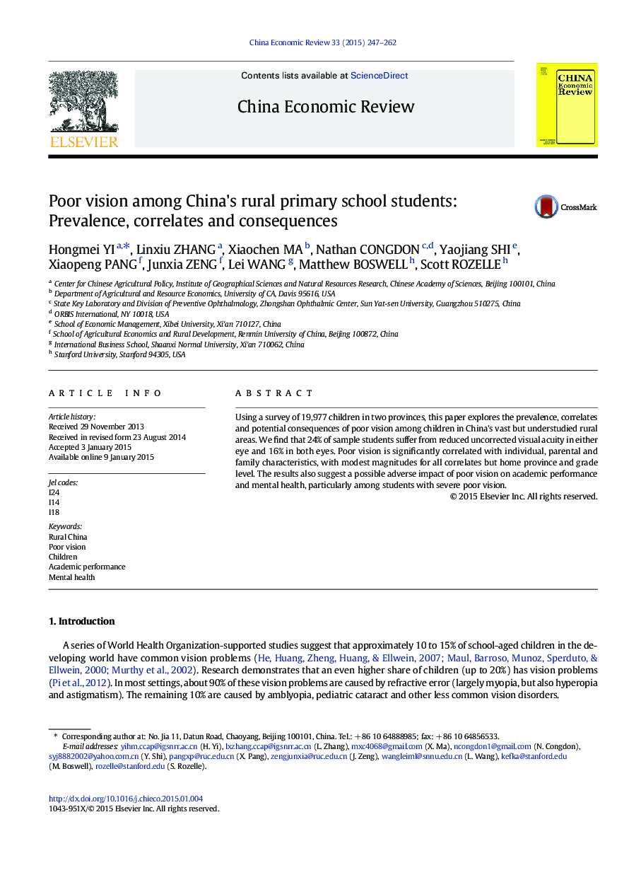 Poor vision among China's rural primary school students: Prevalence, correlates and consequences