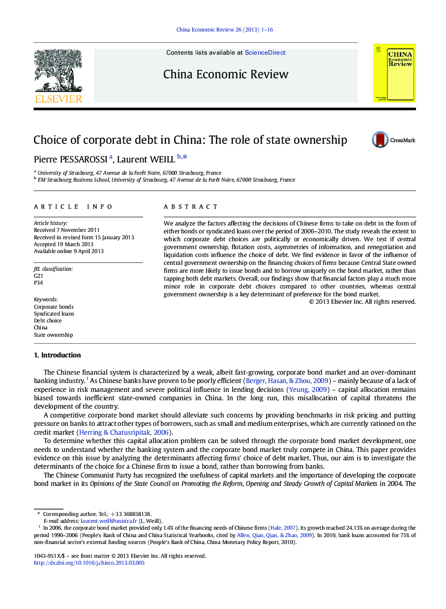 Choice of corporate debt in China: The role of state ownership