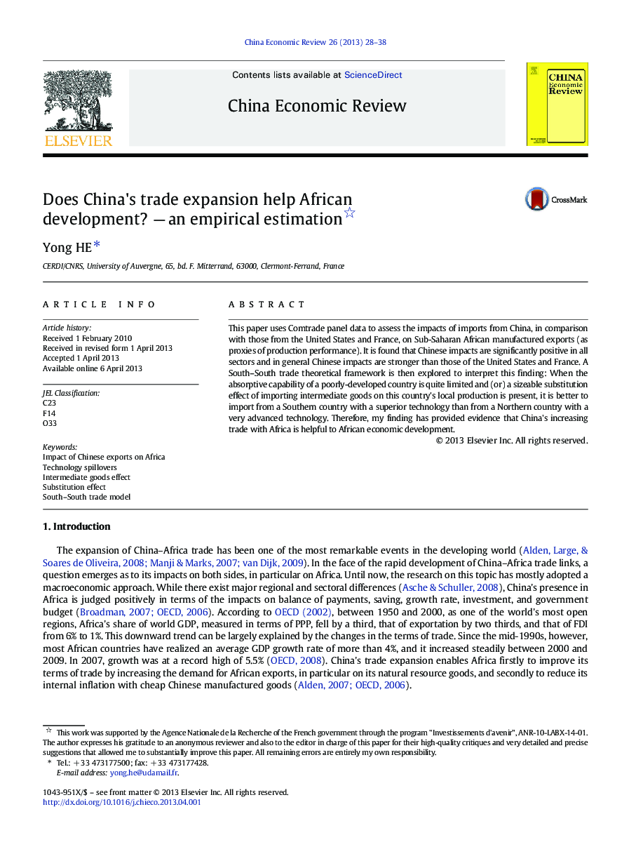 Does China's trade expansion help African development? - an empirical estimation