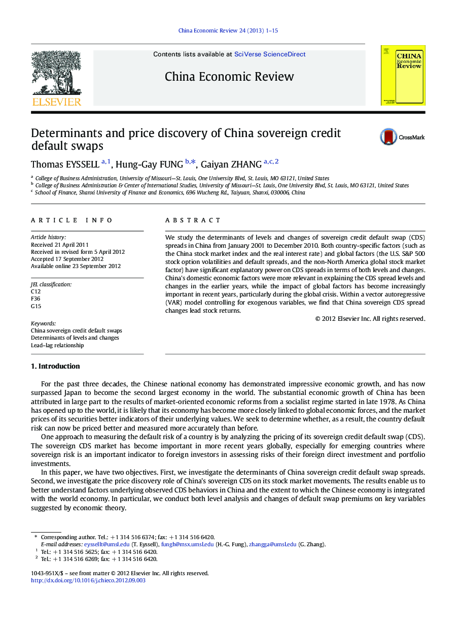 Determinants and price discovery of China sovereign credit default swaps