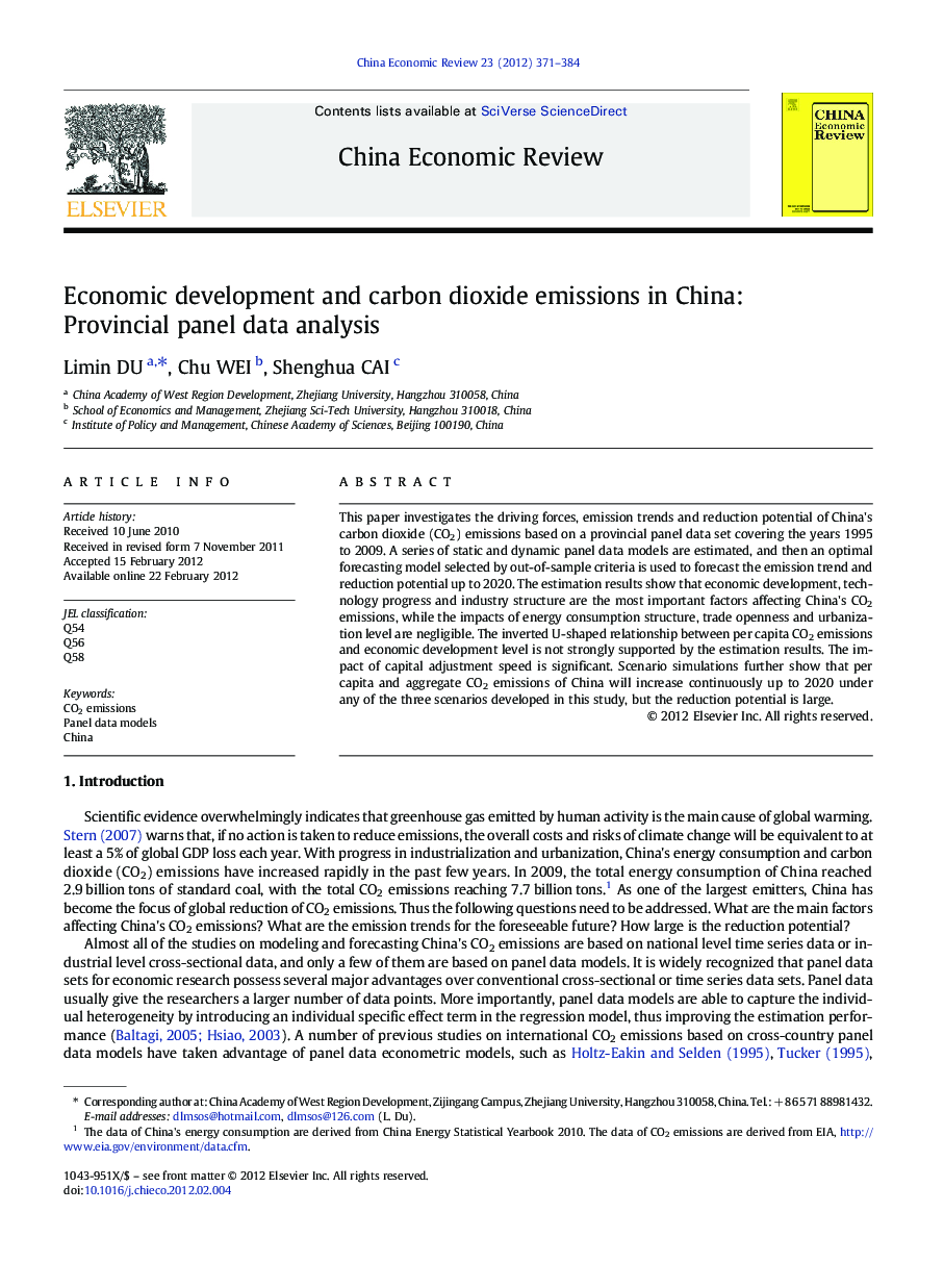 Economic development and carbon dioxide emissions in China: Provincial panel data analysis