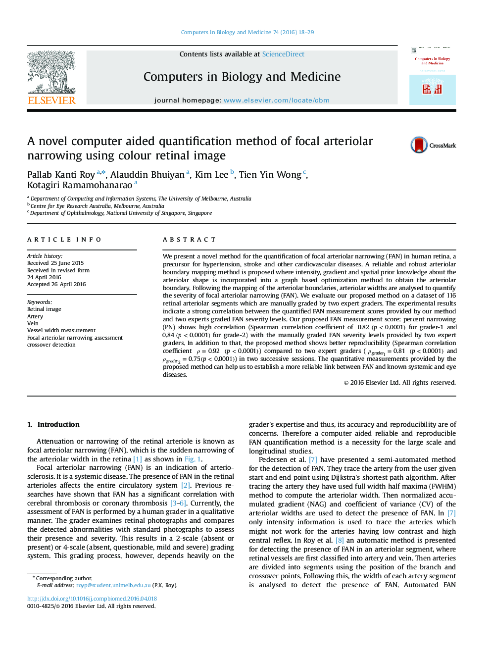 A novel computer aided quantification method of focal arteriolar narrowing using colour retinal image