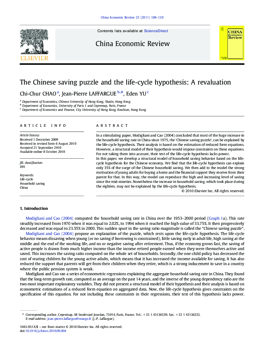 The Chinese saving puzzle and the life-cycle hypothesis: A revaluation