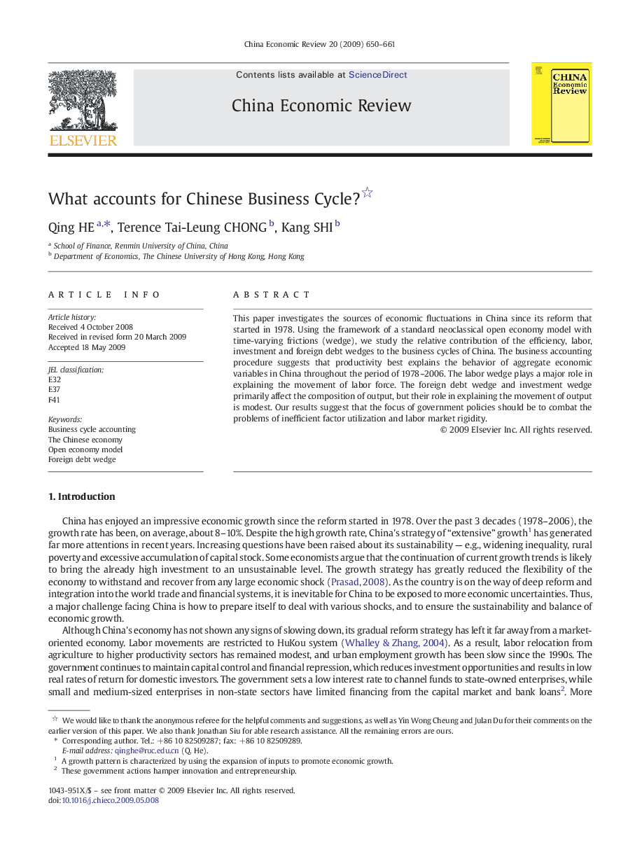 What accounts for Chinese Business Cycle?