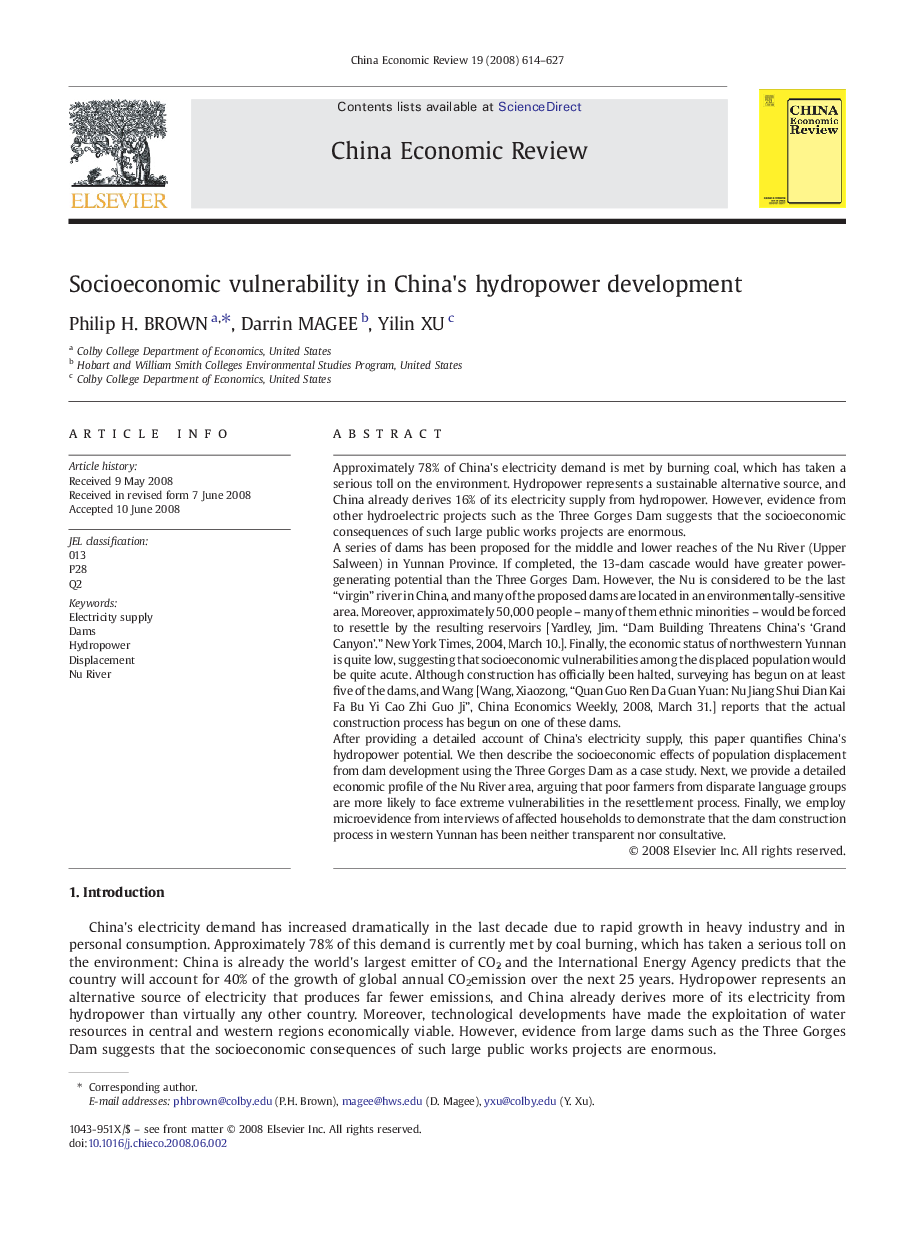 Socioeconomic vulnerability in China's hydropower development