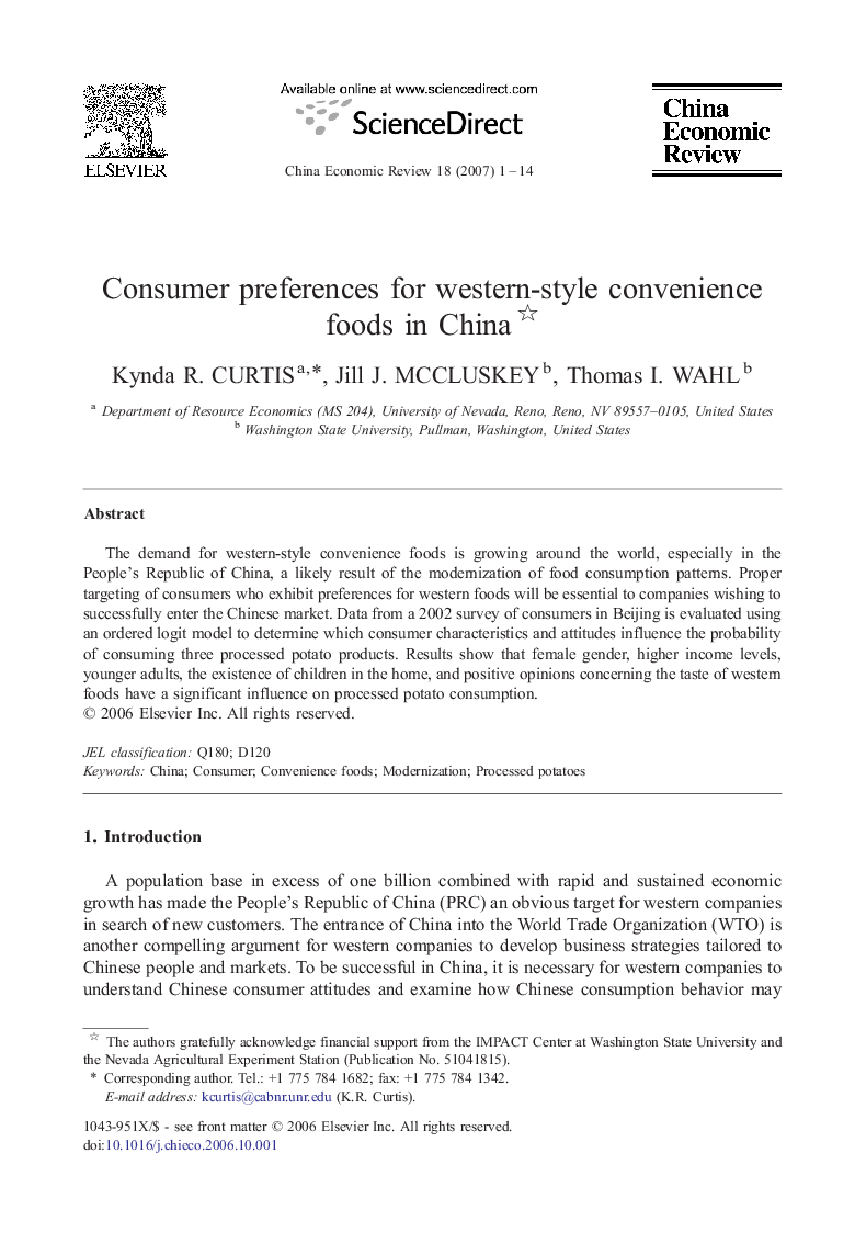 Consumer preferences for western-style convenience foods in China